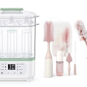 Momcozy Bottle Sterilizer and Brush Set - White and Pink
